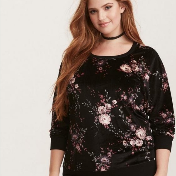 TORRID Velvet Floral Print Sweatshirt Size 3X - Picture 1 of 3